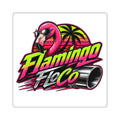 Flamingo FloCo Retro Racing Square Sticker — Neon Flamingo, Palm Tree & Exhaust Graphic
